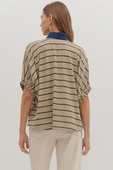 Jenna Stripe Blouse - Taupe