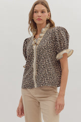Kira Stripe + Leopard Blouse - Mocha