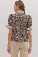 Kira Stripe + Leopard Blouse - Mocha