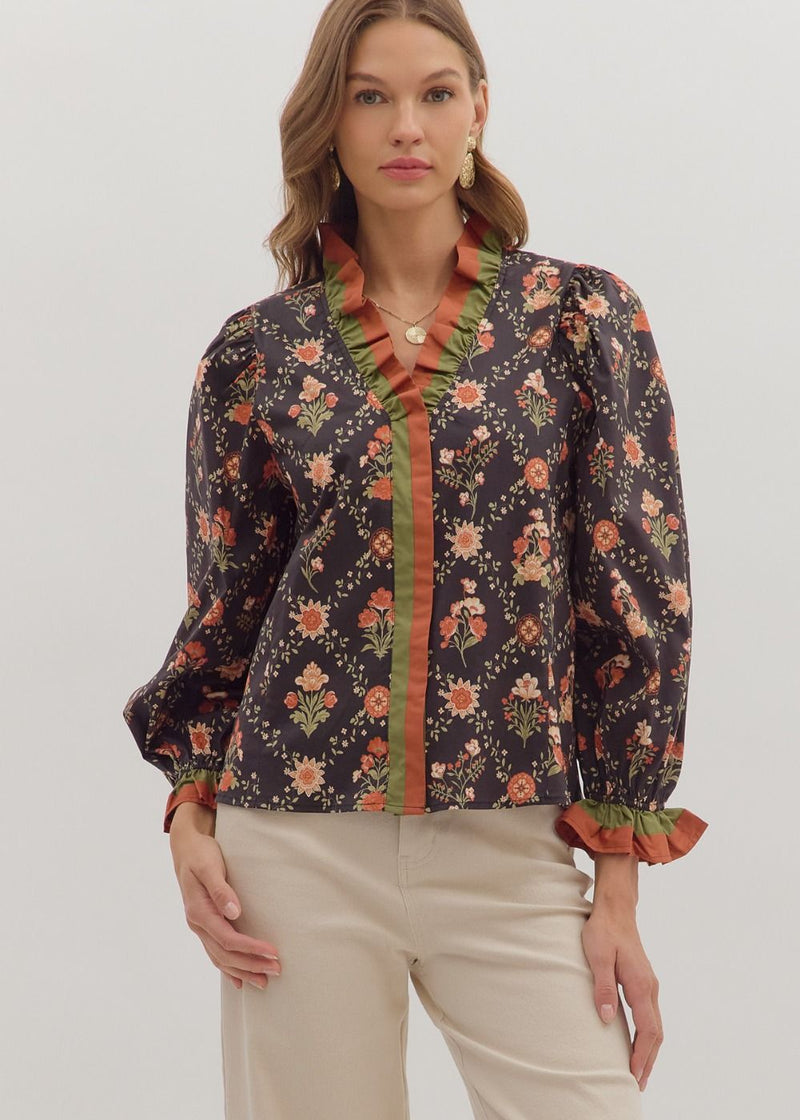 Ophelia Floral Blouse - Black