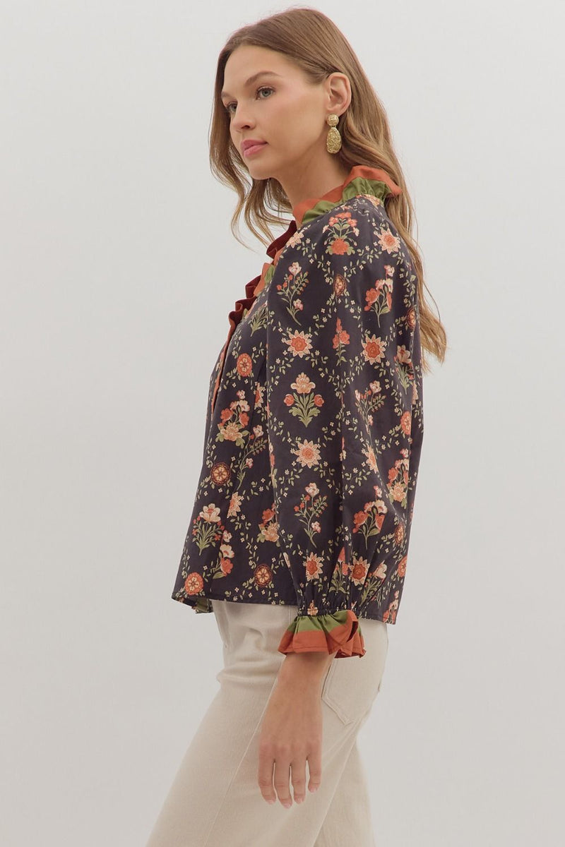 Ophelia Floral Blouse - Black