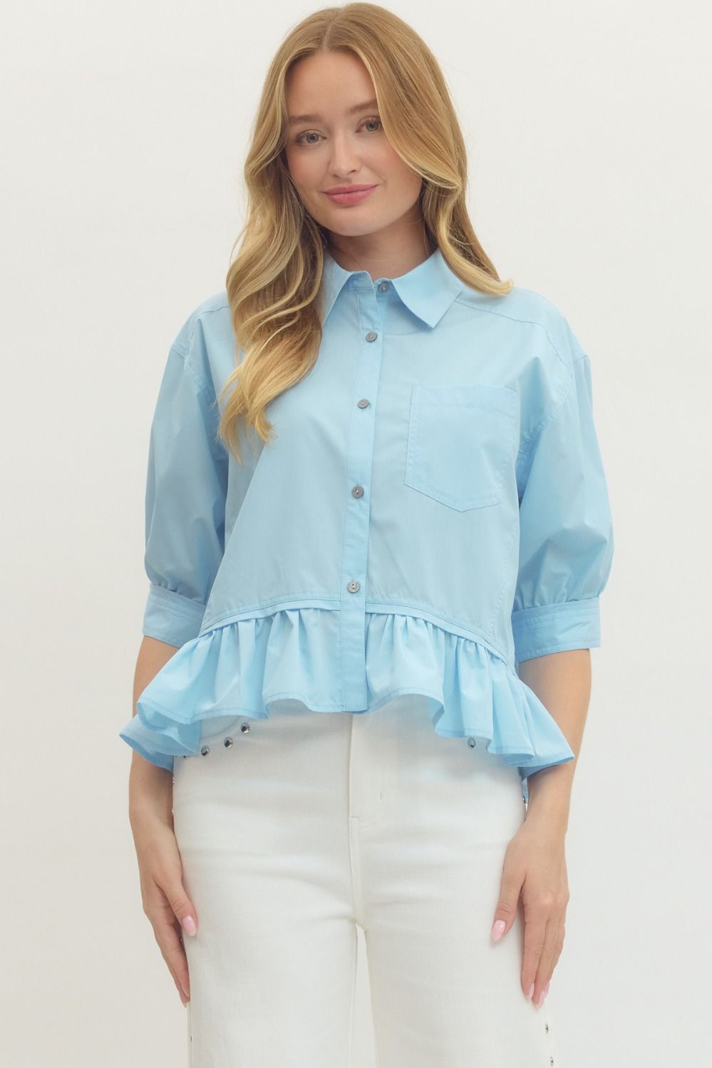 Lilla Ruffle Top- Chambray – Ivy Lee Boutique