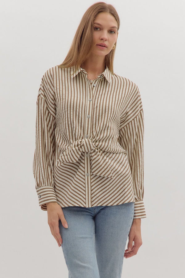 Asher Tie Front Blouse - Brown