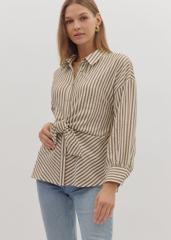 Asher Tie Front Blouse - Brown