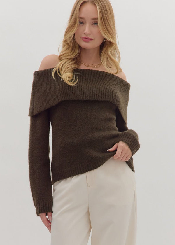 Noah Knit Off-Shoulder Top - Brown