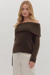 Noah Knit Off-Shoulder Top - Brown