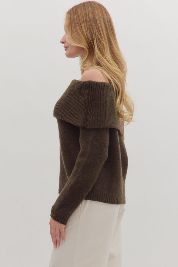 Noah Knit Off-Shoulder Top - Brown