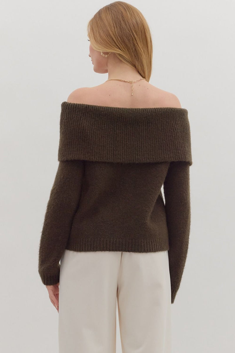 Noah Knit Off-Shoulder Top - Brown