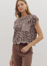 Lenny Sweater Top - Grey Leopard