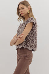Lenny Sweater Top - Grey Leopard