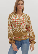 Kasey Geometric Top -  Camel