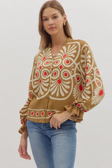 Kasey Geometric Top -  Camel