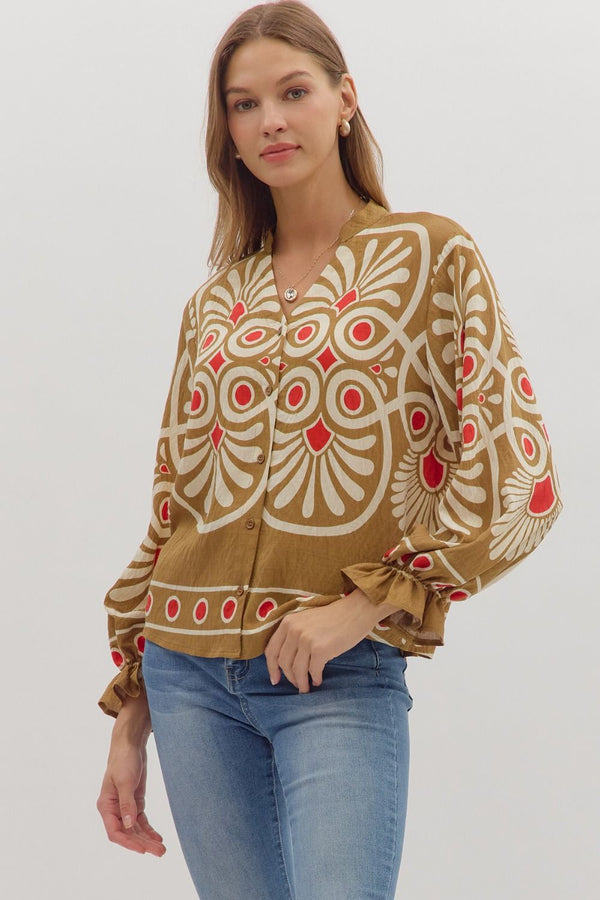 Kasey Geometric Top -  Camel