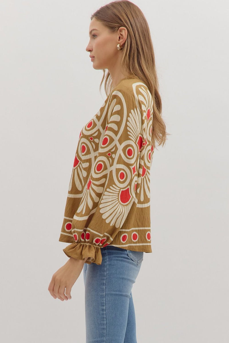 Kasey Geometric Top -  Camel
