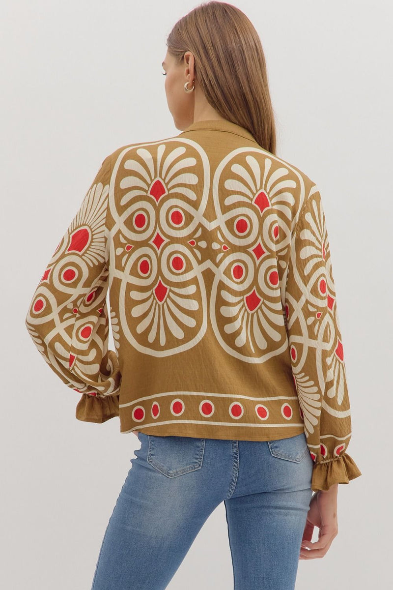 Kasey Geometric Top -  Camel