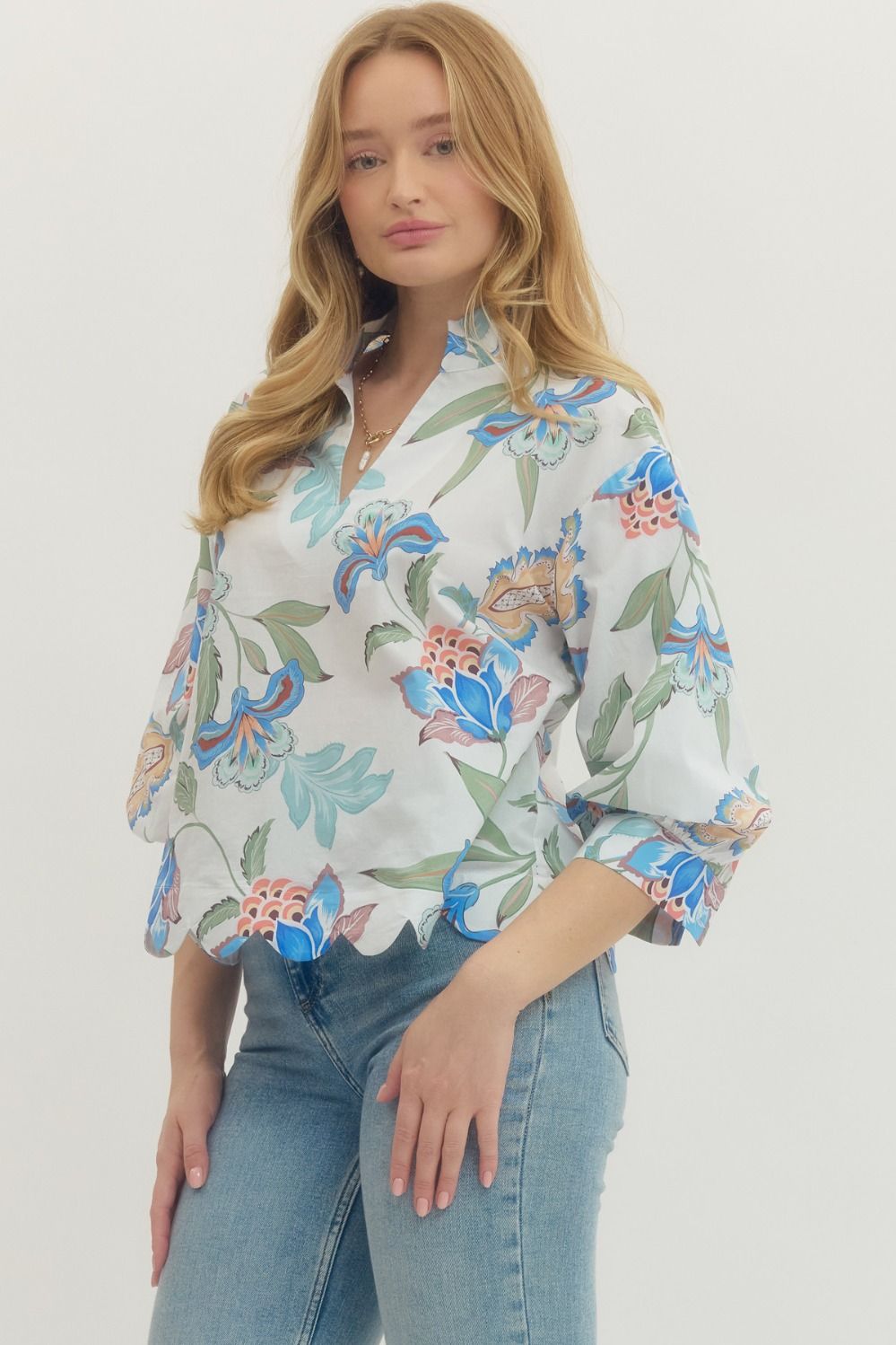 Alexandria Floral Blouse - Blue – Ivy Lee Boutique