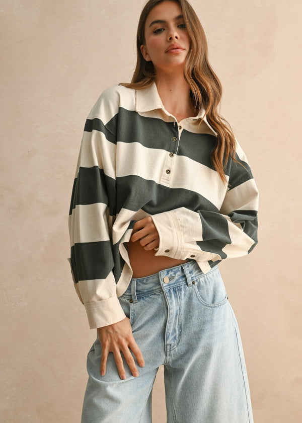 Sterling Stripe Top - Olive/Beige
