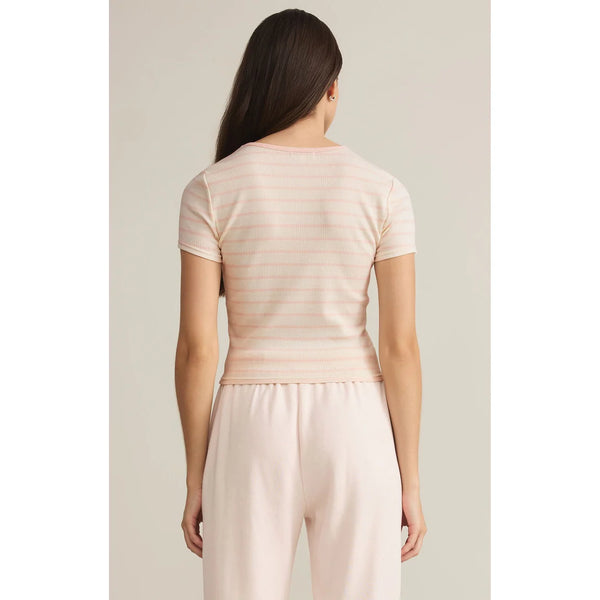 Z Supply Saxton Striped Rib Tee - Pink Salt