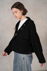 Slate Cropped Windbreaker Hoodie - Black