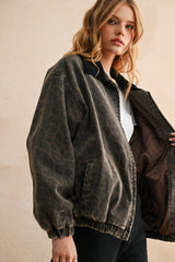 Leopard Bomber Jacket - Black