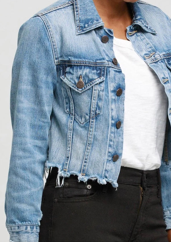 ABLE: The Nail Cropped Jacket: Distressed Indigo