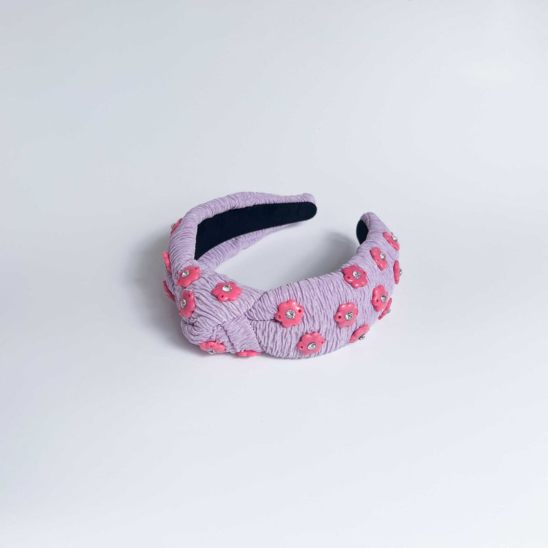 Accordion Jacquard Enamel Flower Knot Headband Lavender/Pink
