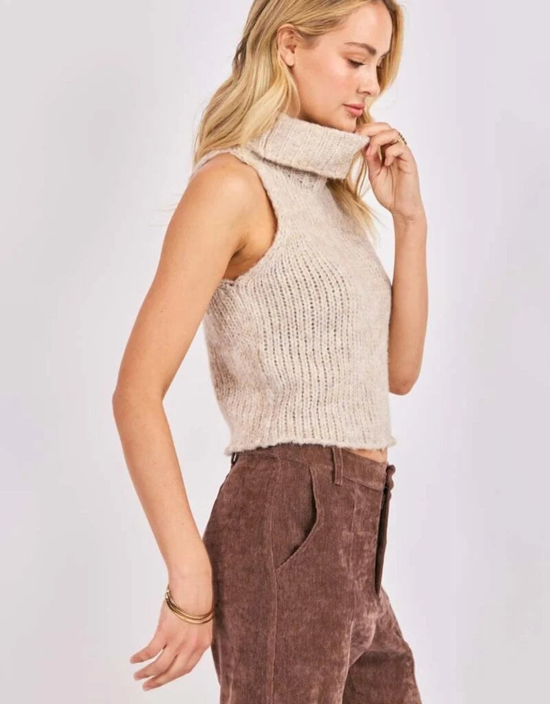 Saylor Turtleneck Sleeveless Sweater - Oatmeal
