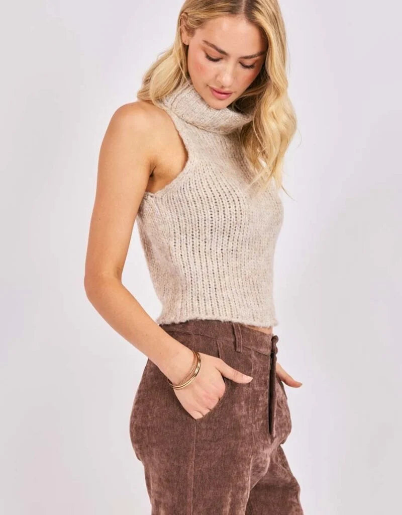 Saylor Turtleneck Sleeveless Sweater - Oatmeal