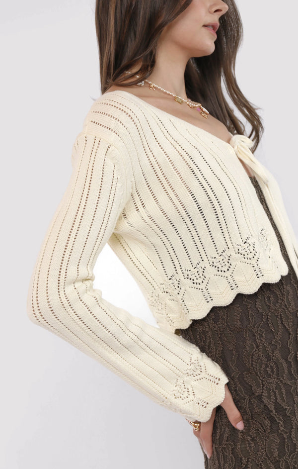 Chamomile Front Tie Cardigan - Ivory