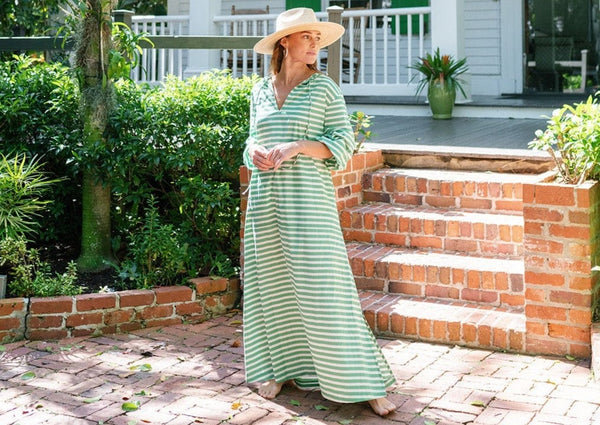 Sunshine Tienda: Sienna Dress - Green and White Stripe