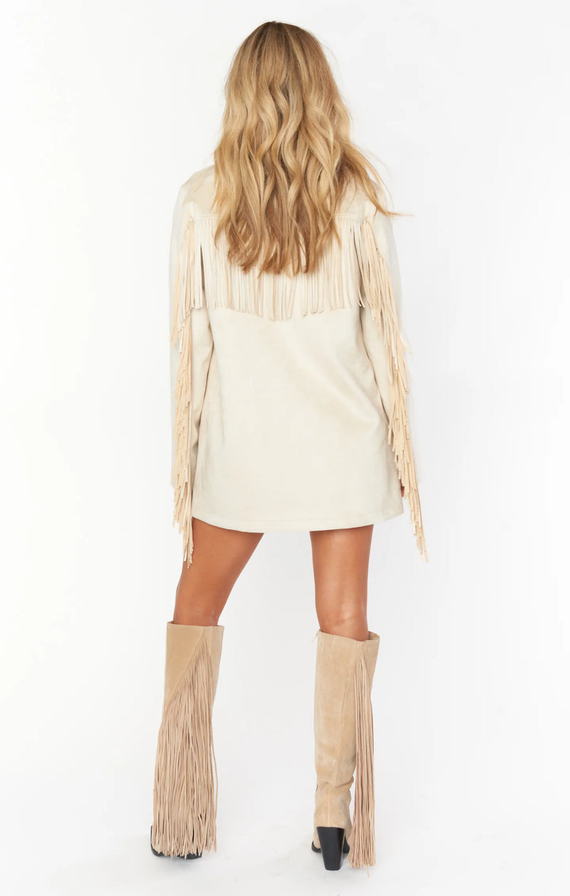 MUMU: Sierra Fringe Jacket - Cream Faux Suede