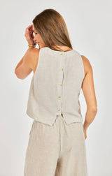 Garden Sun Button Tank - Taupe