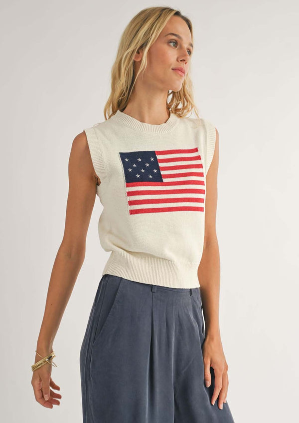 Americana Flag Sweater Tank - Ivory