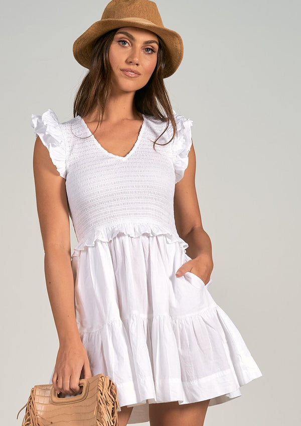 Elan: Ruffle Sleeve Dress White