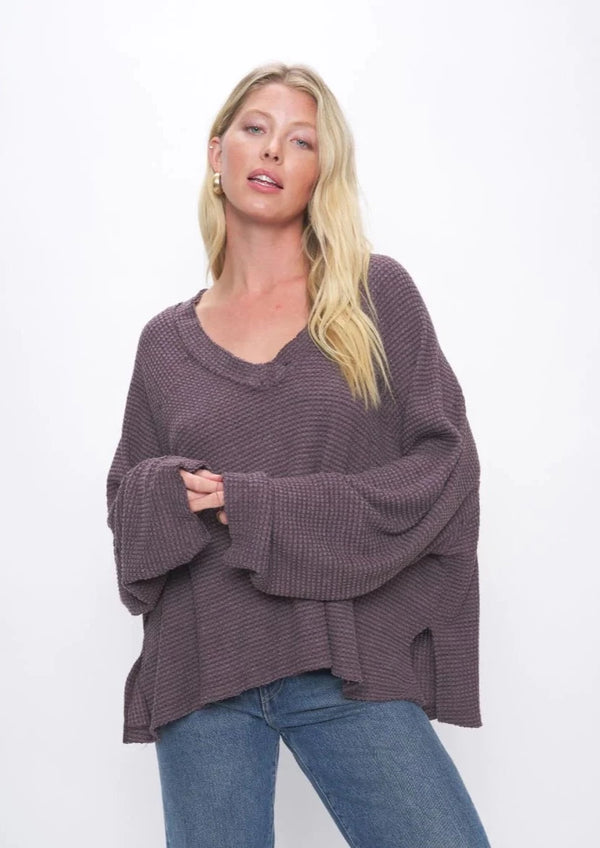 Project Social T: Rosalita Cozy Thermal V Neck- French Roast