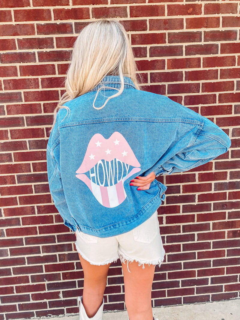 Howdy Lips Print Denim Jacket