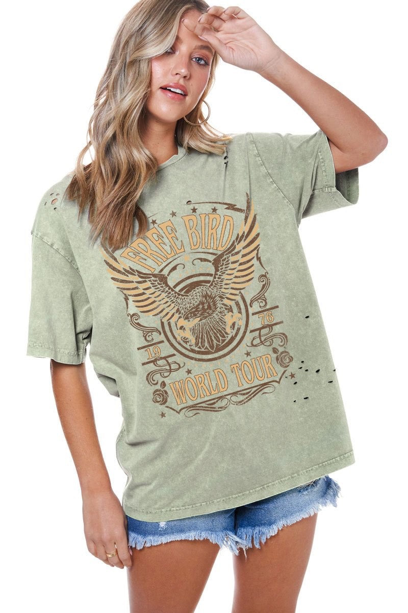 Free Bird Washed Green Graphic